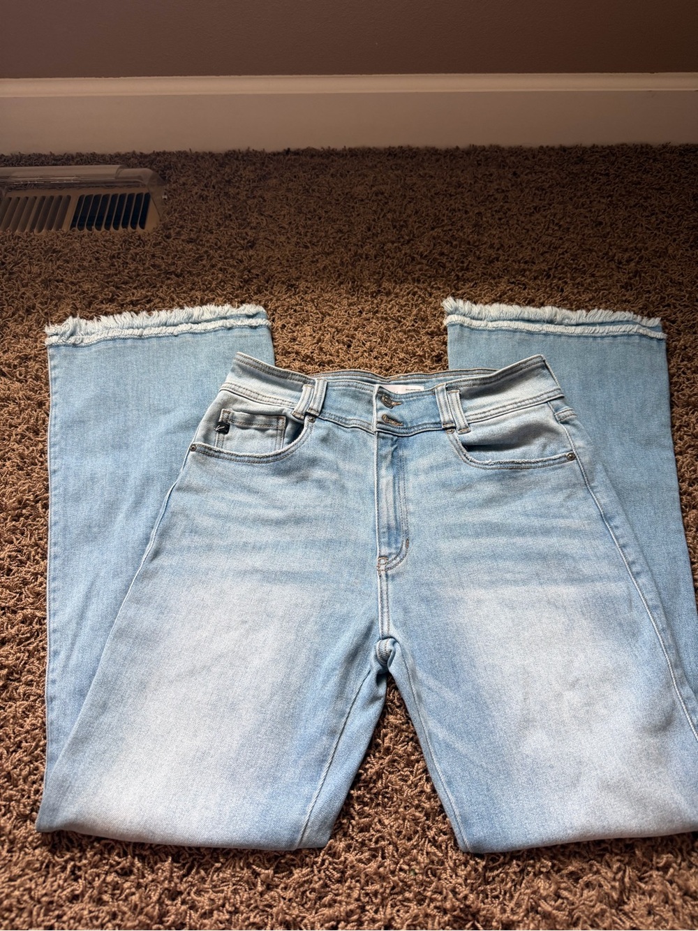 KanCan Light Blue Wide Leg Frayed Hem Jeans